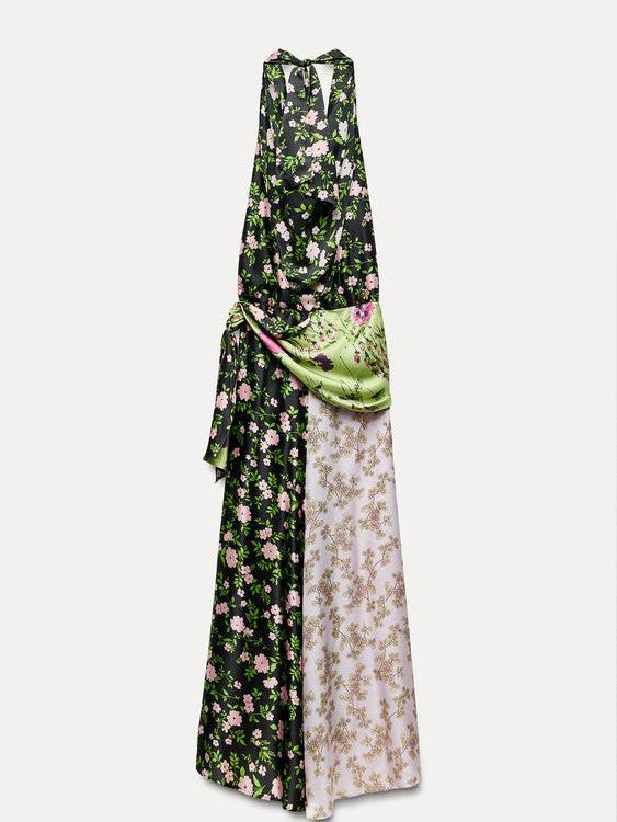 Print Halterneck Backless Maxi Dress