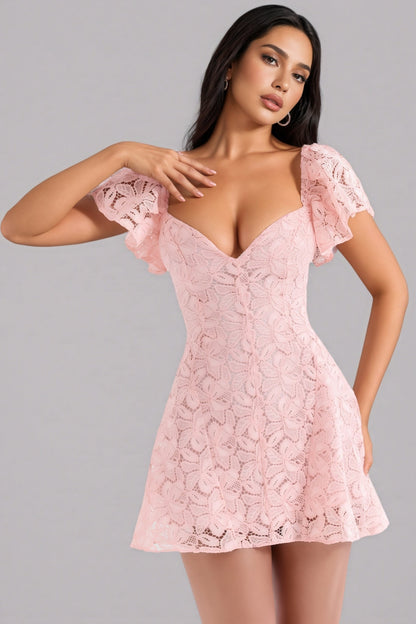 Bruna Pink Lace Mini Dress