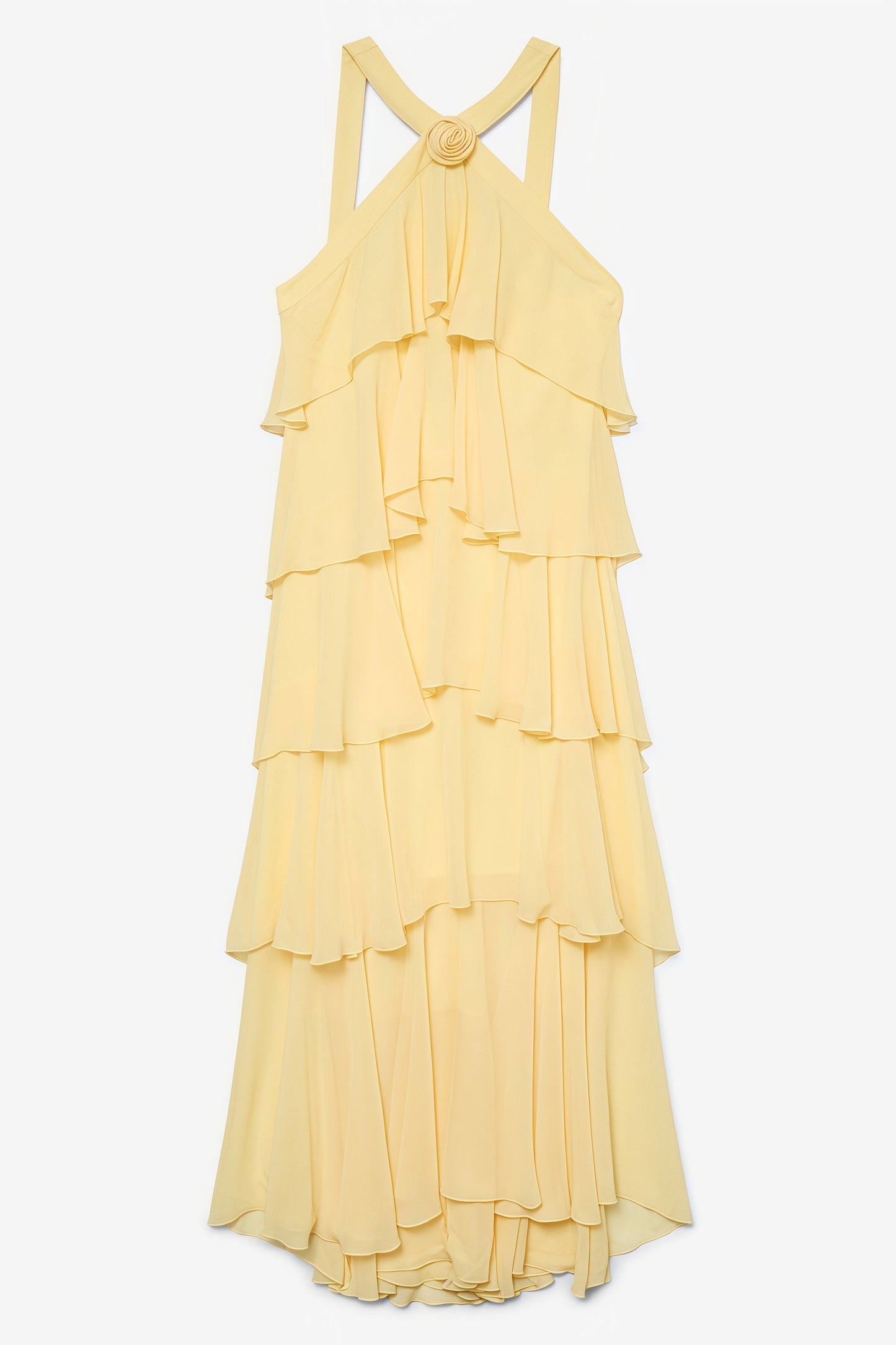 Kairot Yellow Backless 3d Flower Maxi Dress