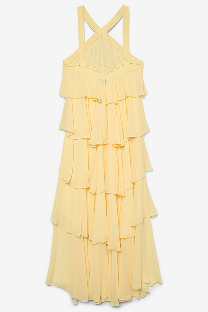 Kairot Yellow Backless 3d Flower Maxi Dress