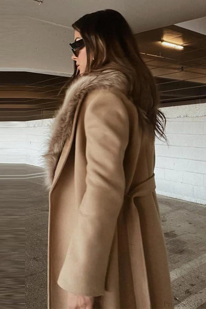 Wool Blend Fur Collar Overcoat