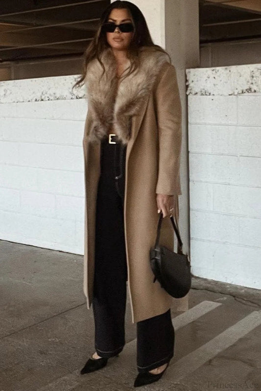 Wool Blend Fur Collar Overcoat