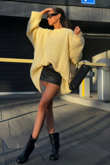 Crewneck Cable Knit Loose Sweater