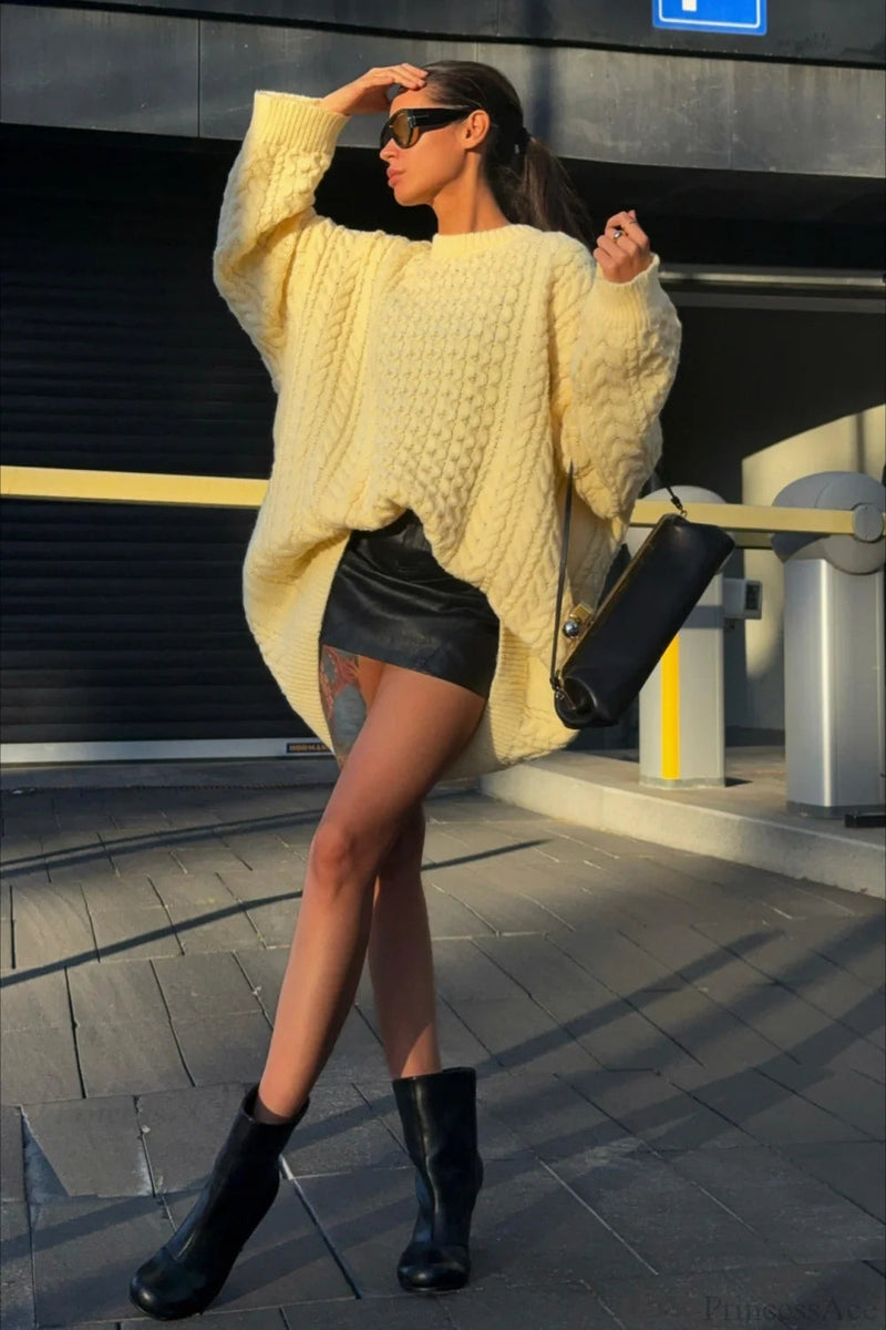 Crewneck Cable Knit Loose Sweater