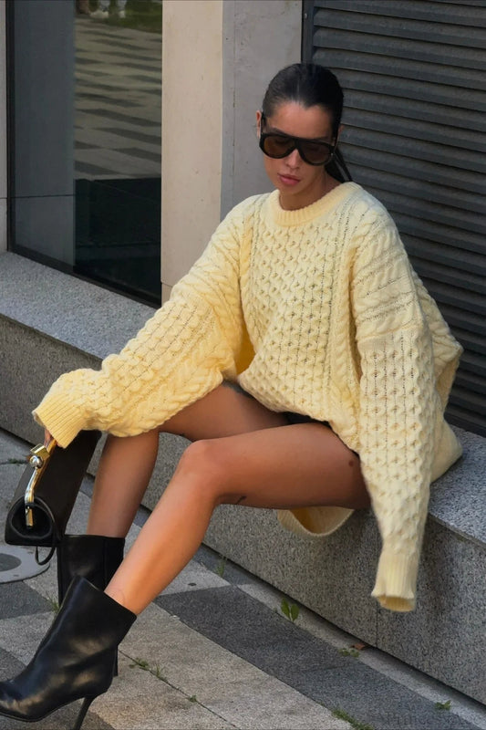 Crewneck Cable Knit Loose Sweater