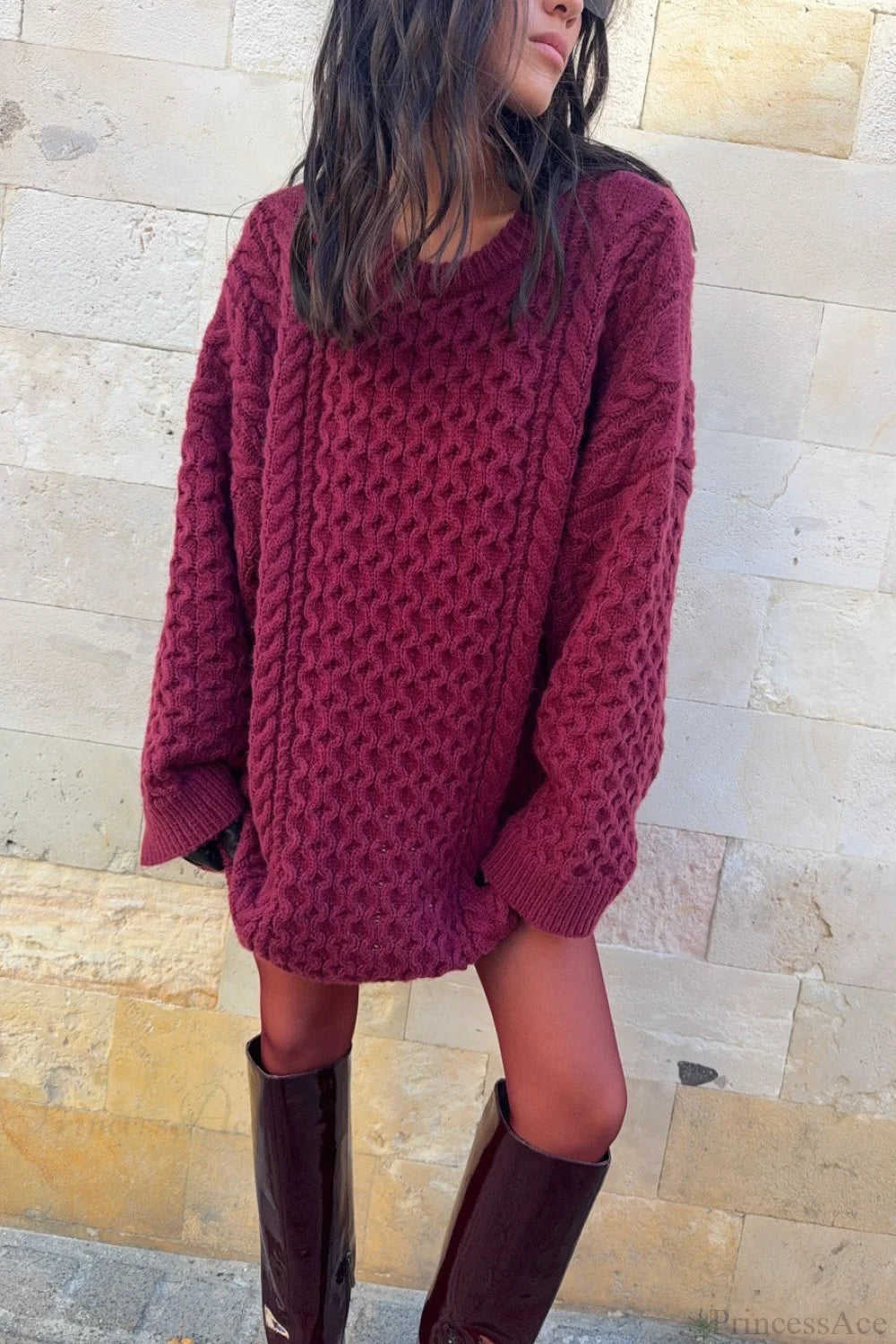 Crewneck Cable Knit Loose Sweater