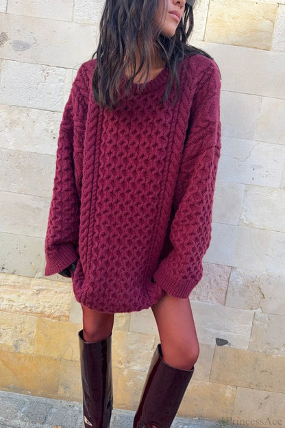 Crewneck Cable Knit Loose Sweater