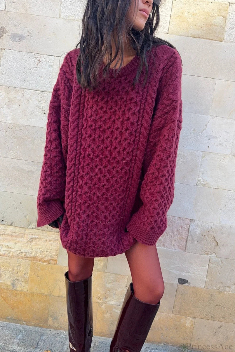 Crewneck Cable Knit Loose Sweater