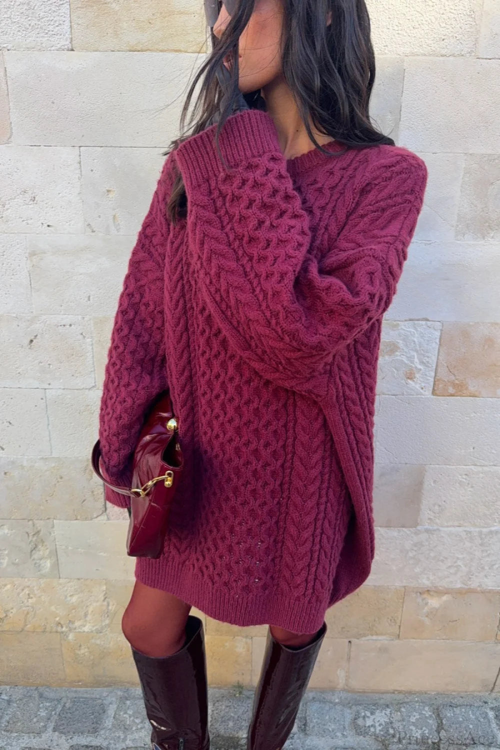 Crewneck Cable Knit Loose Sweater