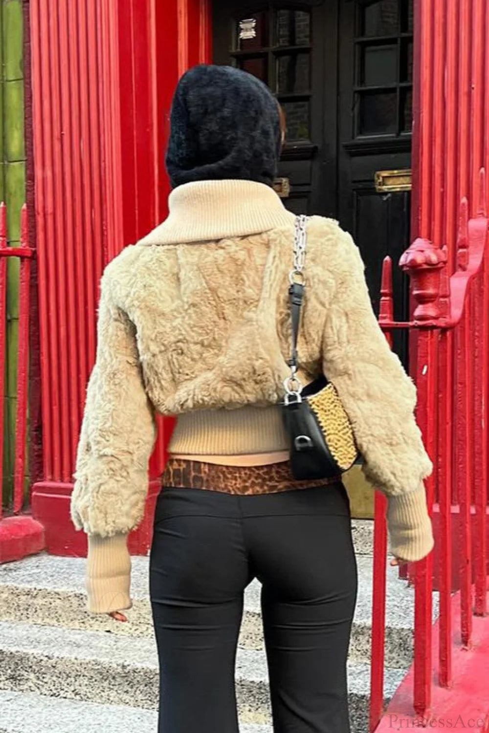 Cropped Fuzzy Wide Lapel Single Breasted Waist-cinched Coat