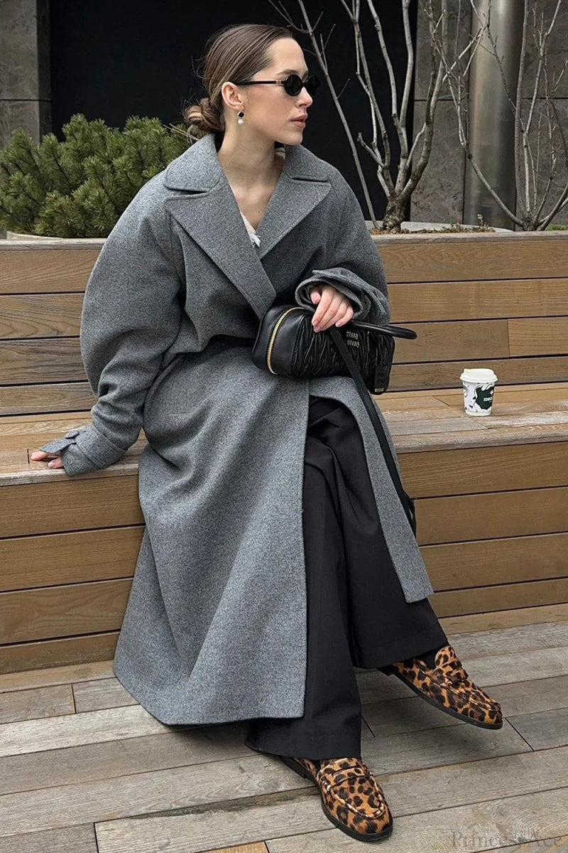 Wool Tie Waist Relaxed Overcoat