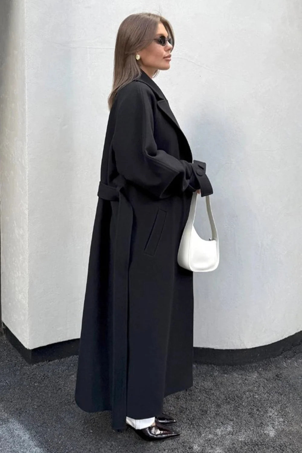 Wool Tie Waist Relaxed Overcoat