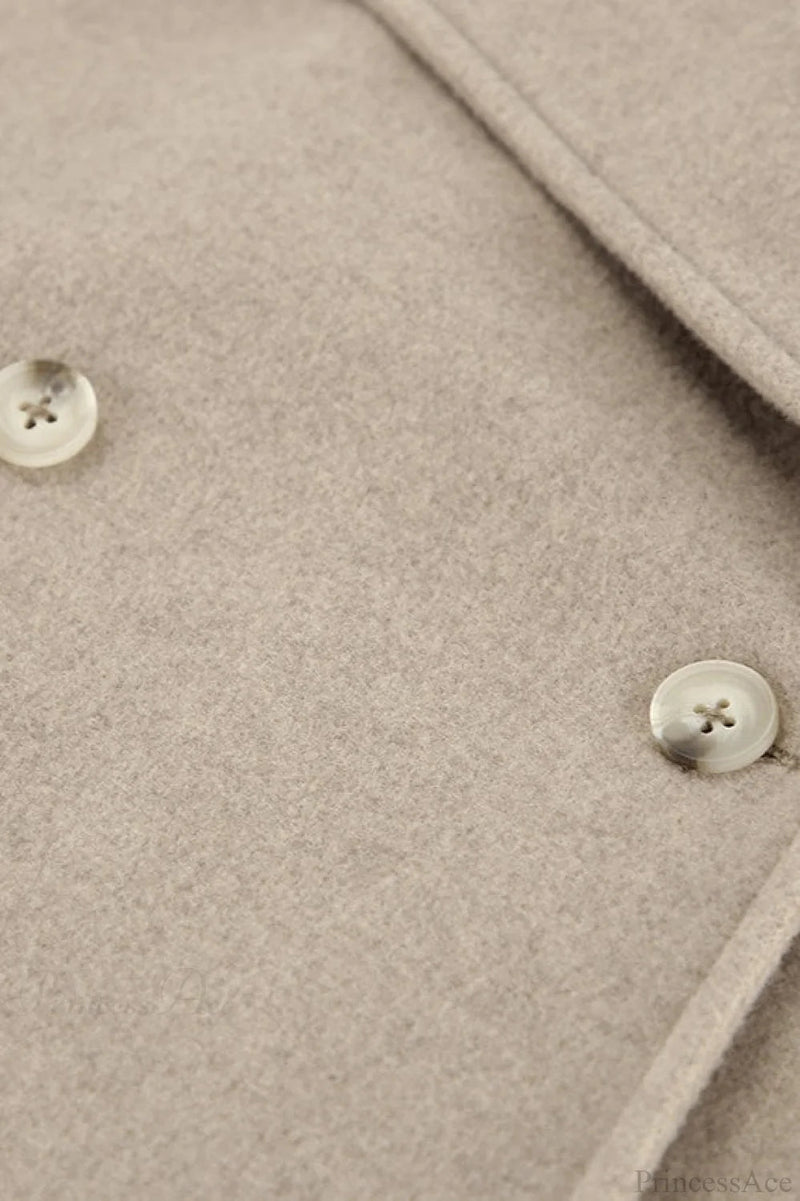 Khaki Double Breasted Thickened Wool Blend Coat