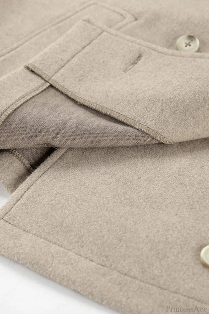 Khaki Double Breasted Thickened Wool Blend Coat