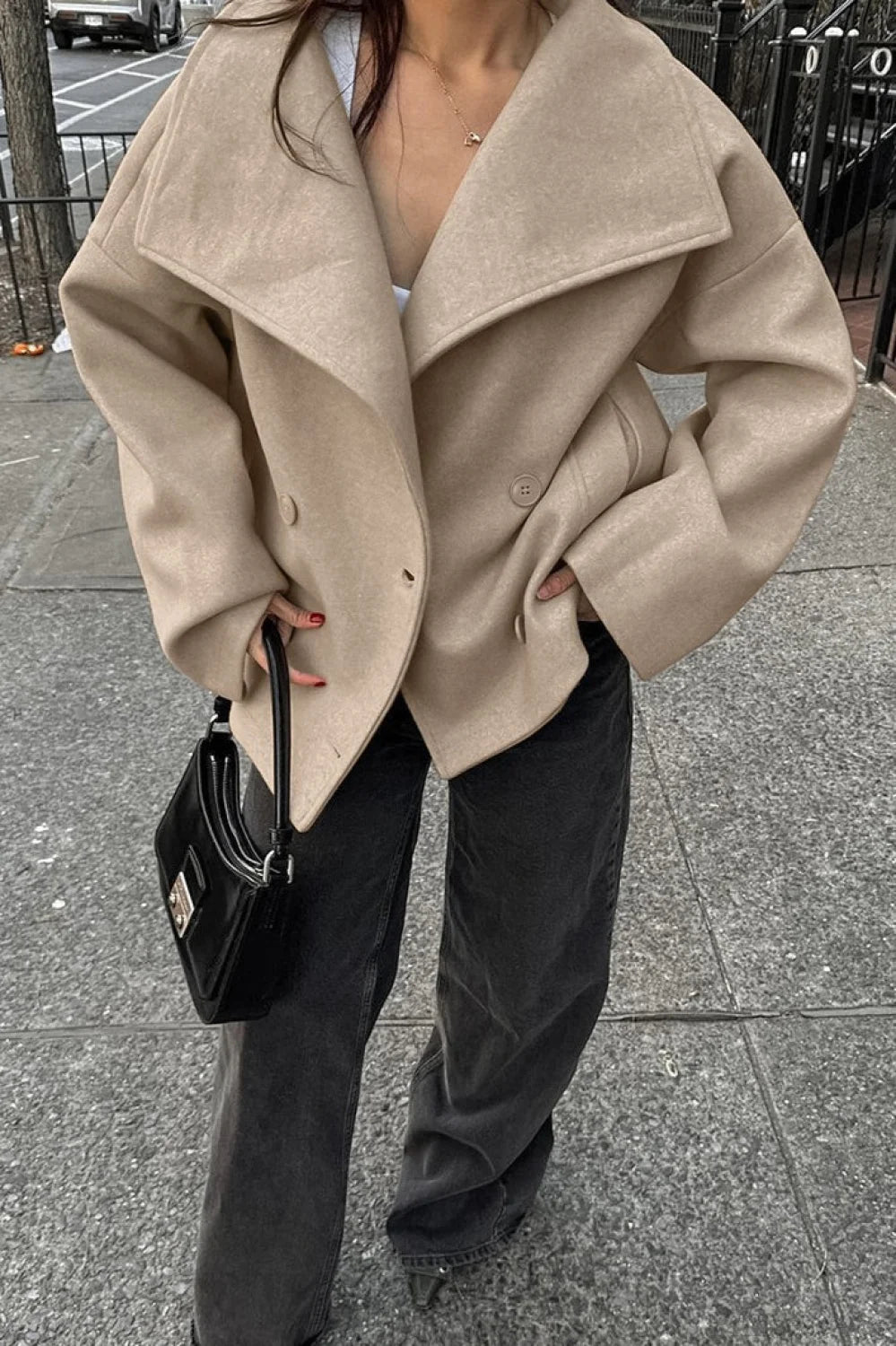 Khaki Double Breasted Thickened Wool Blend Coat