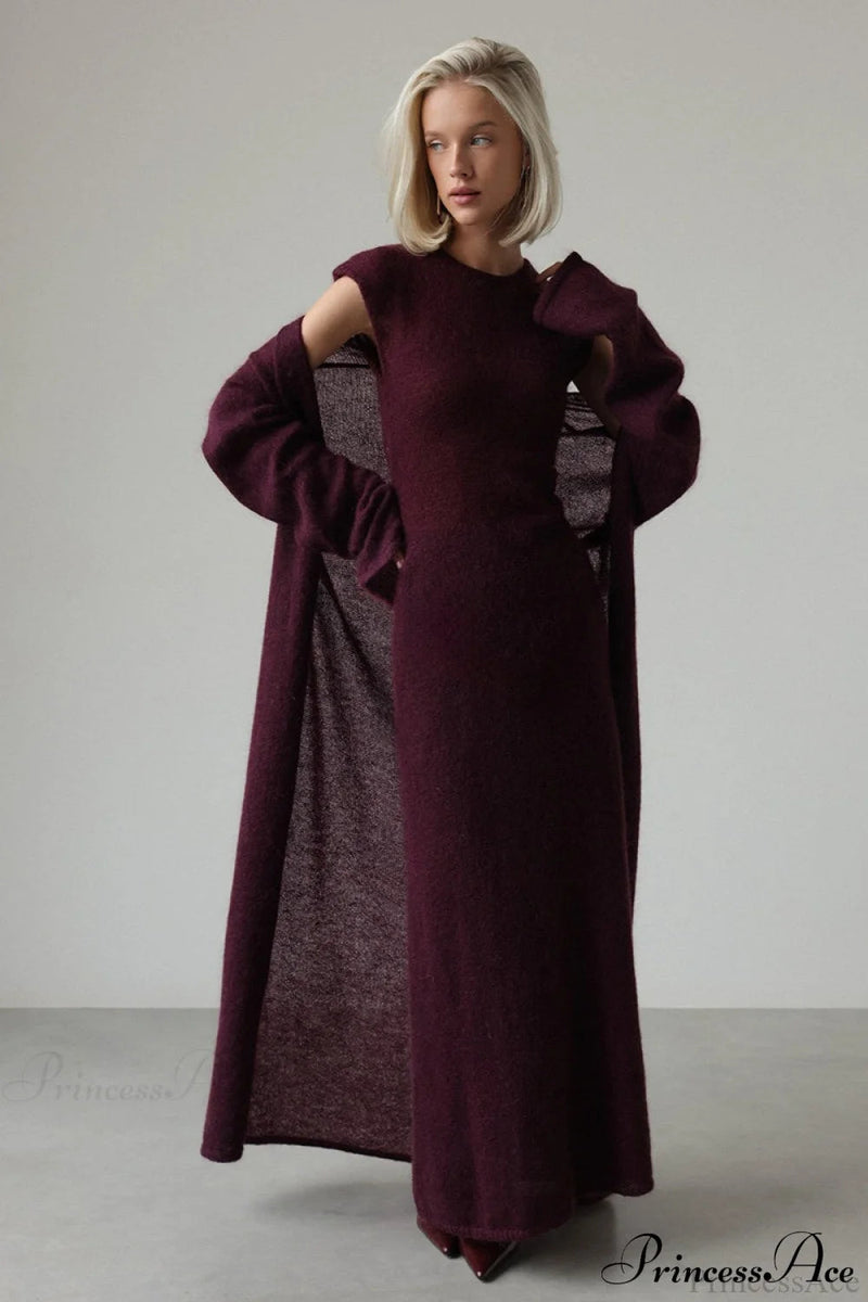 Knit Cardigan and Sleeveless Dress Two Piece Set