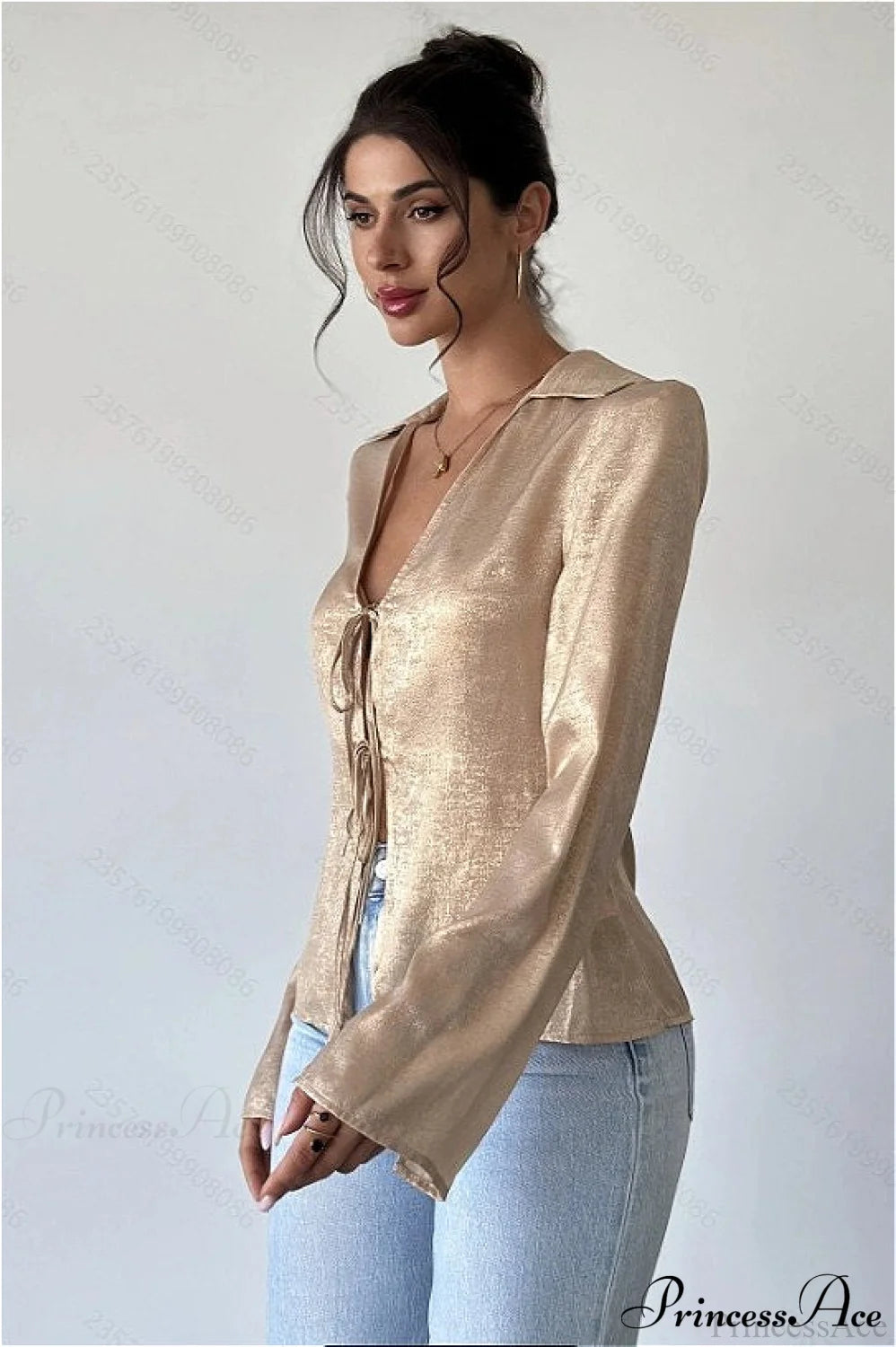 Long Sleeve V Neck Blouse