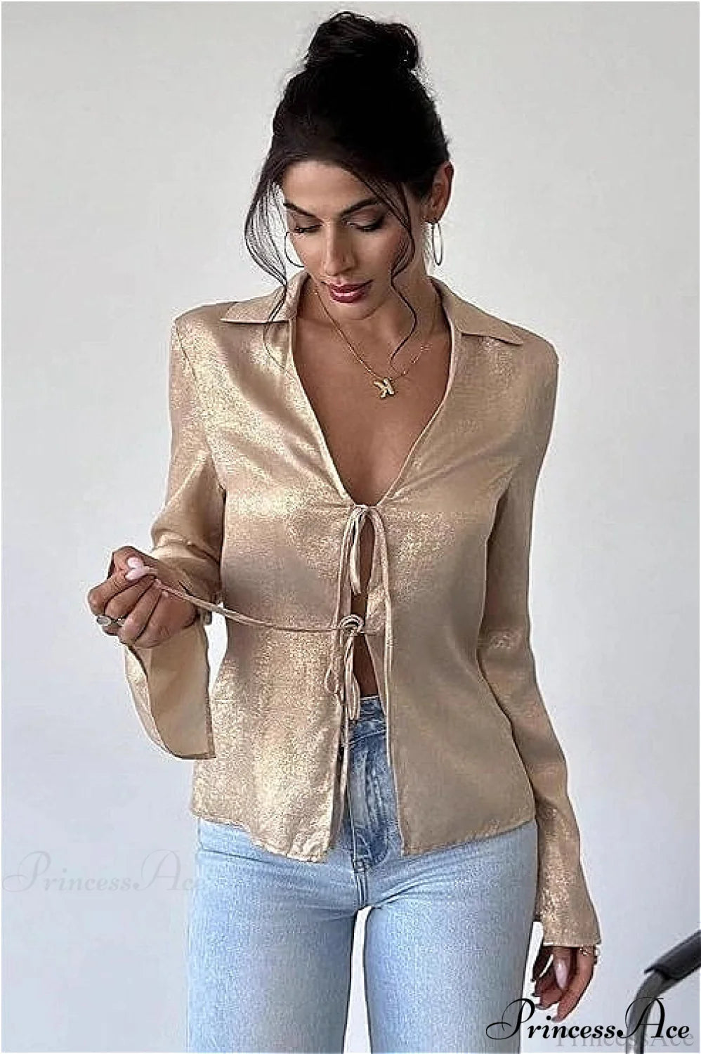 Long Sleeve V Neck Blouse