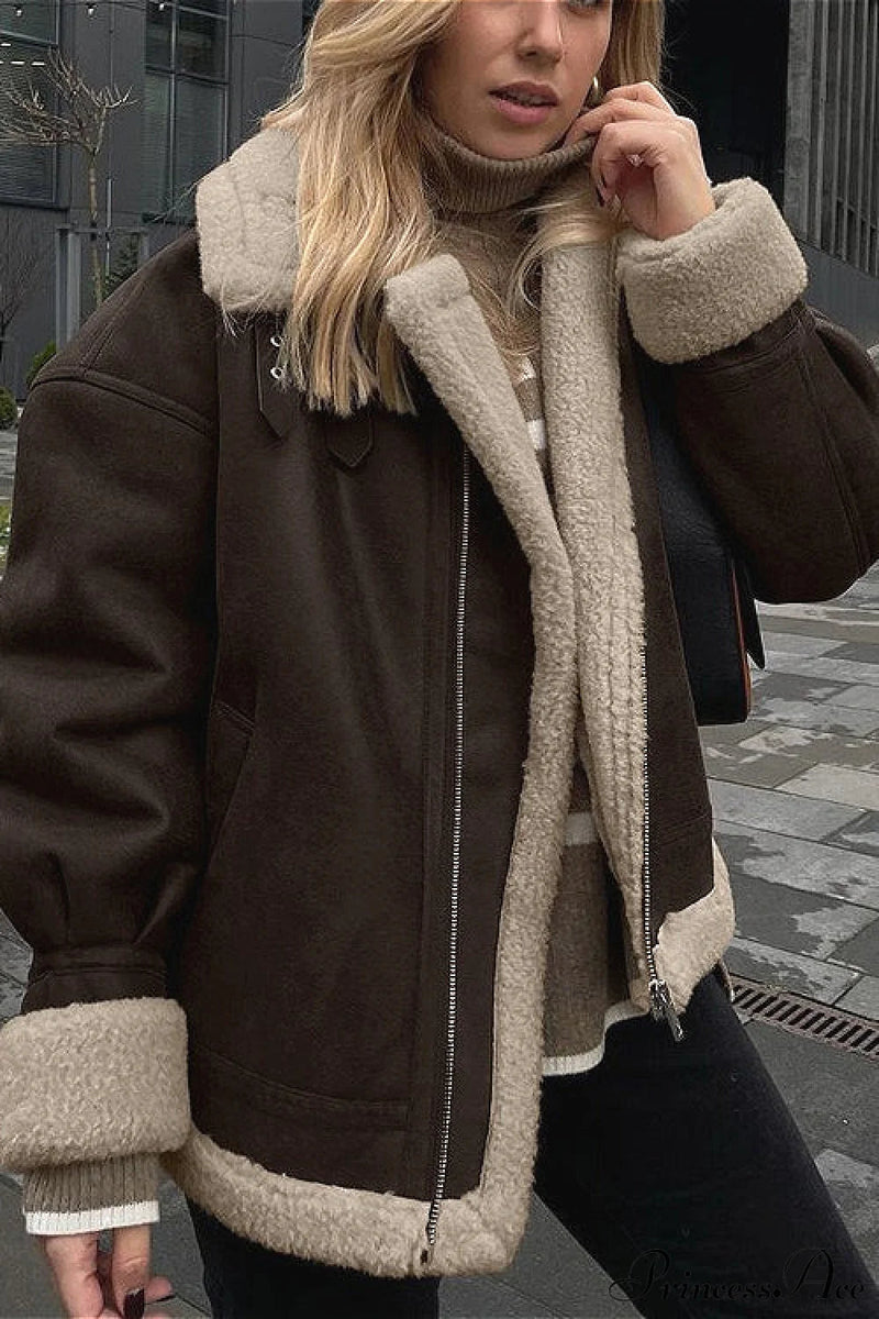 Oversized Suede Sherpa-lined Coat