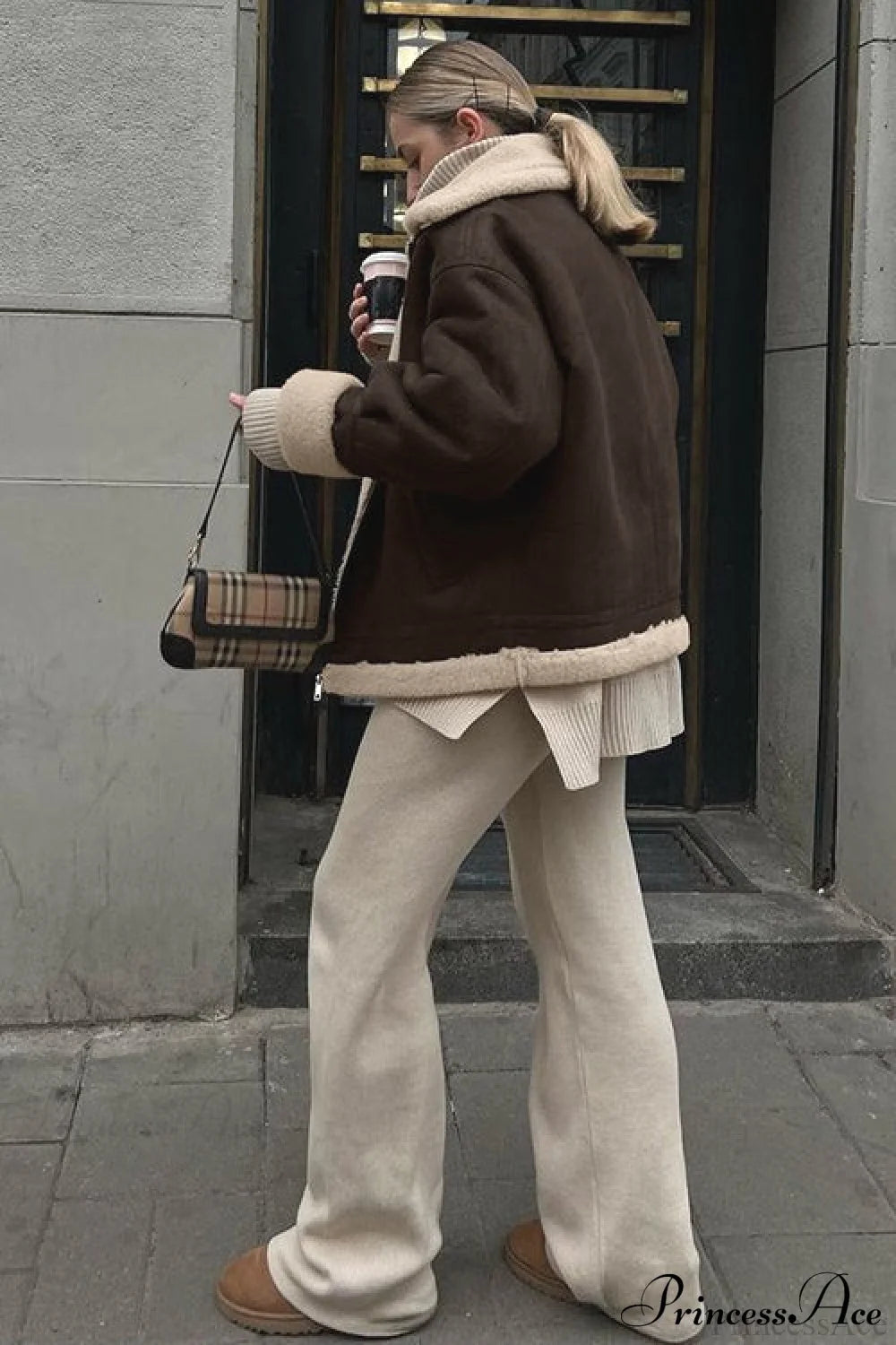 Oversized Suede Sherpa-lined Coat