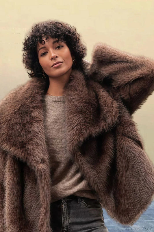 Color Faux Fur Minimalist Coat
