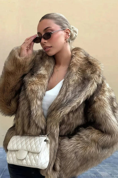 Color Faux Fur Minimalist Coat