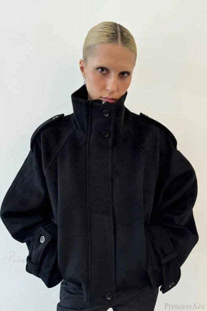 Stand Collar Buttoned Short Wool Coat
