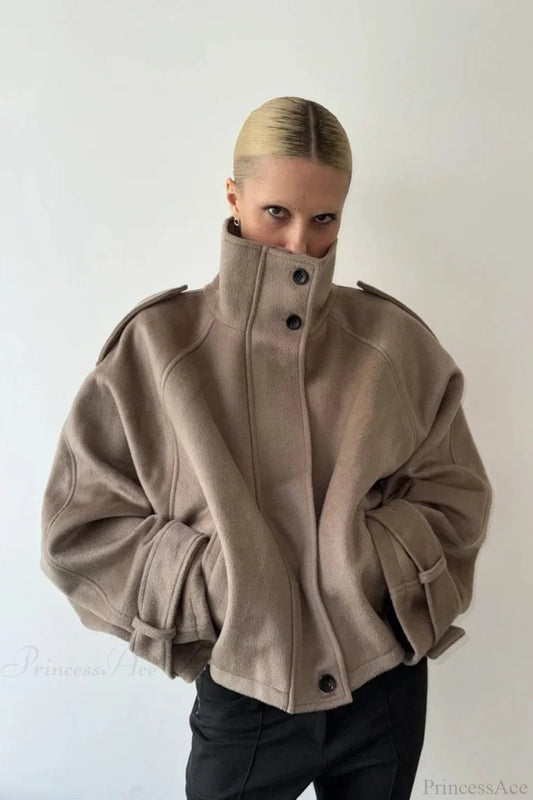 Stand Collar Buttoned Short Wool Coat