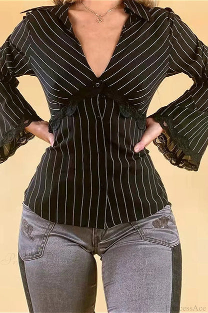 Striped Lace Contrast Blouse