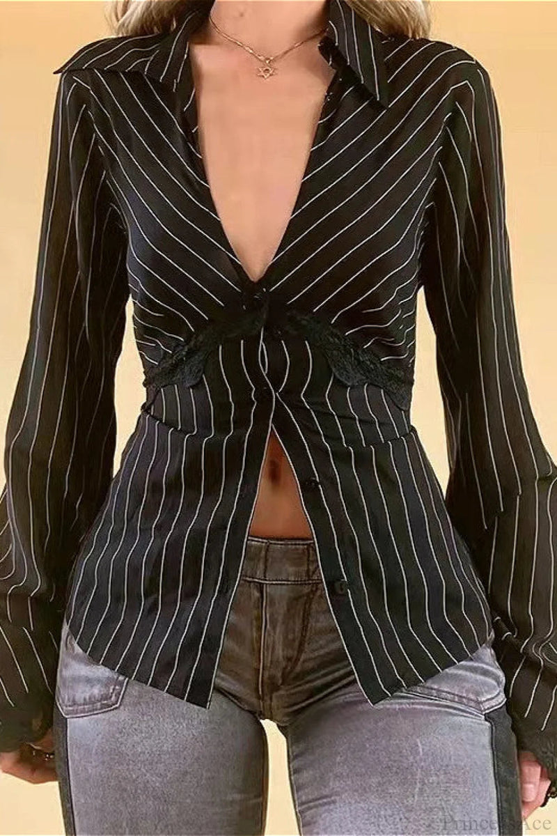 Striped Lace Contrast Blouse