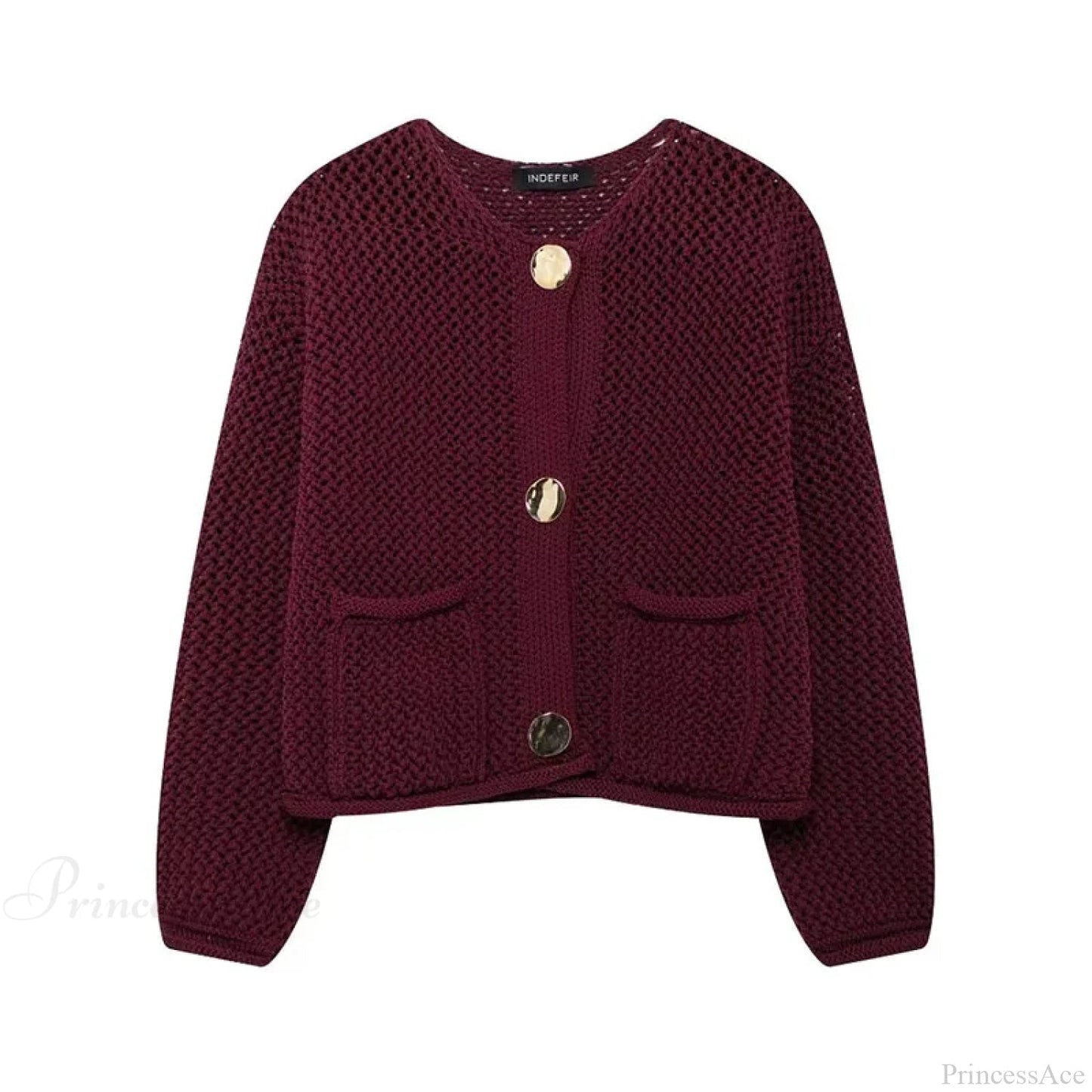 Stylish Cozy Cropped Wine Red Knitted Button Pocket Christmas Sweater