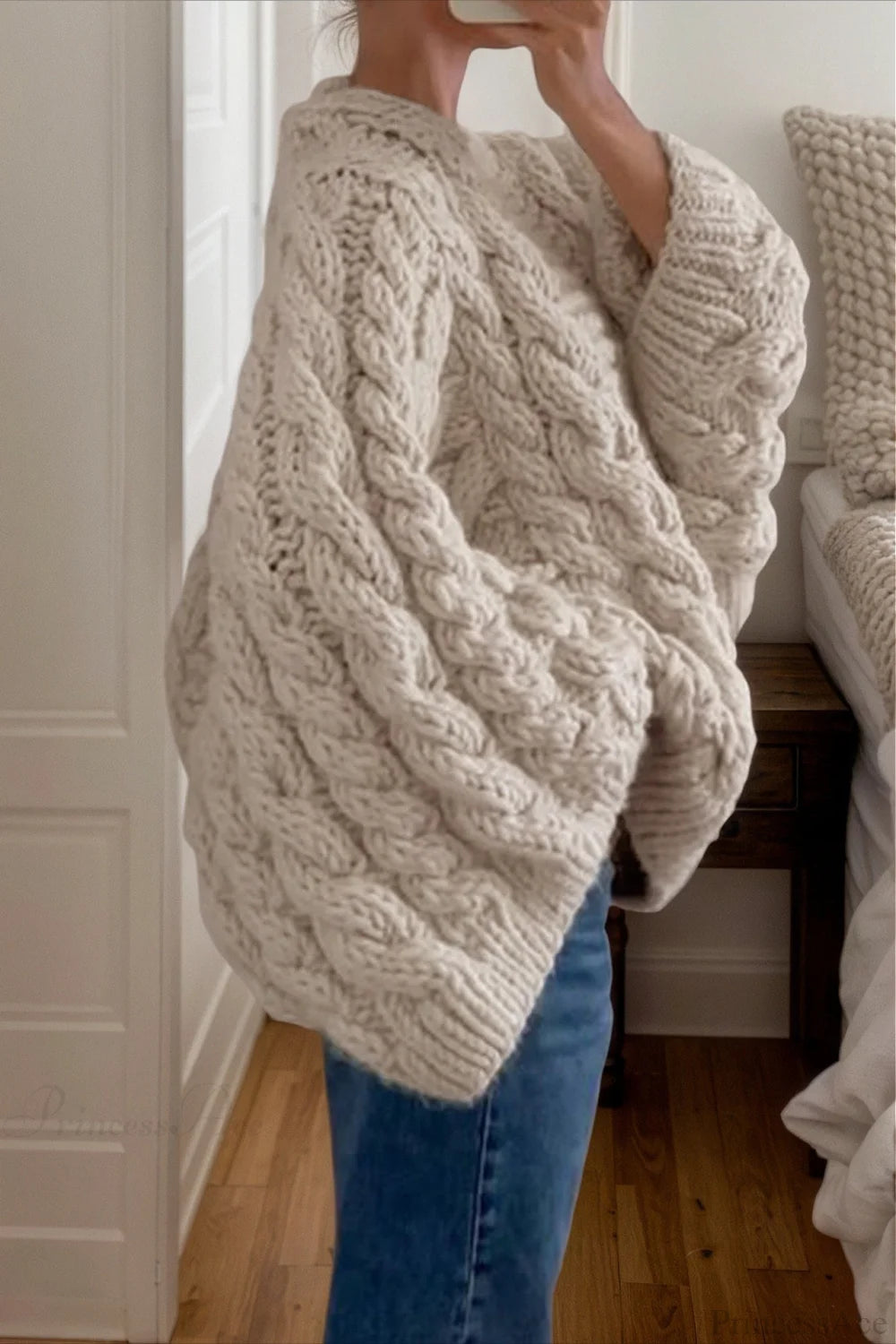 Stylish Crewneck Bell Sleeve Loose Sweater