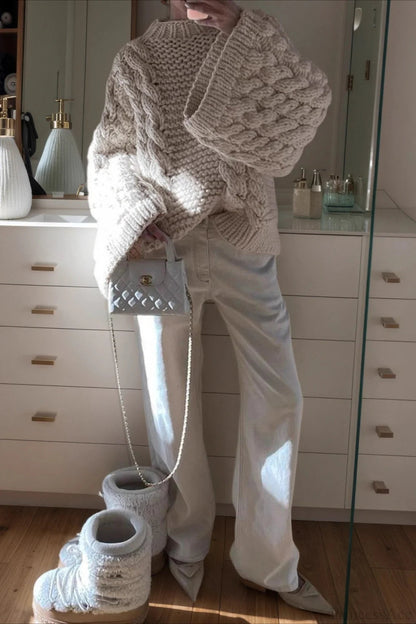 Stylish Crewneck Bell Sleeve Loose Sweater