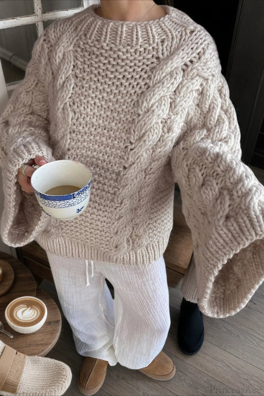 Stylish Crewneck Bell Sleeve Loose Sweater