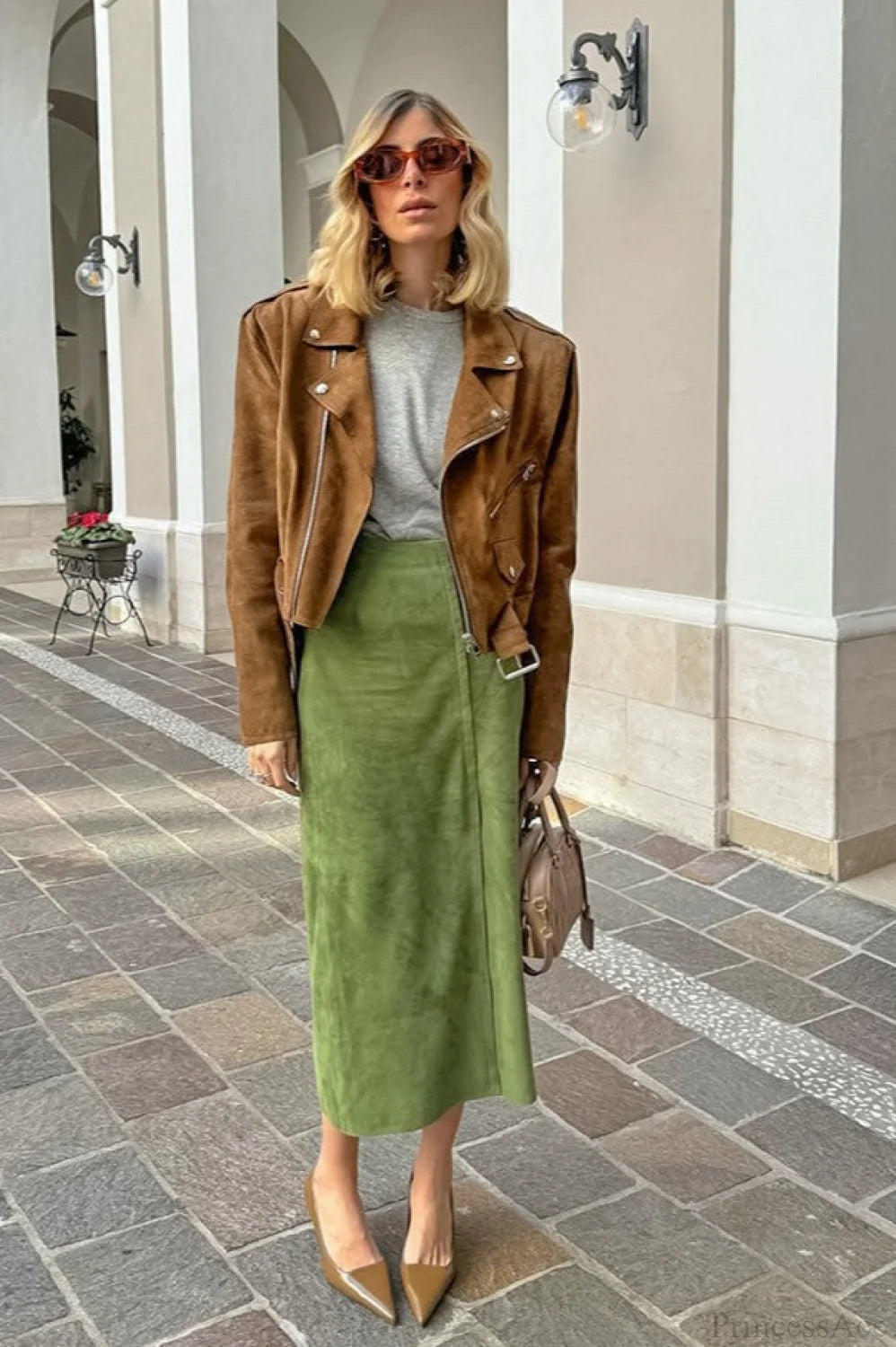 Suede High Waist Midi Pencil Skirt
