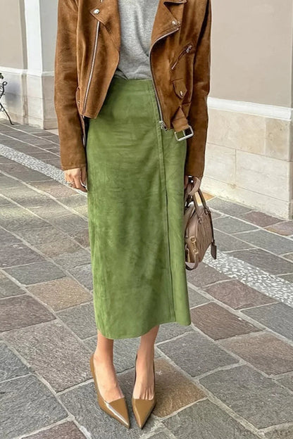 Suede High Waist Midi Pencil Skirt