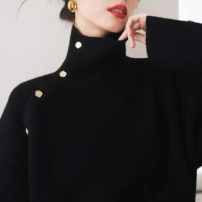 Turtleneck Buttons Long Sleeve Christmas Christmas Sweater