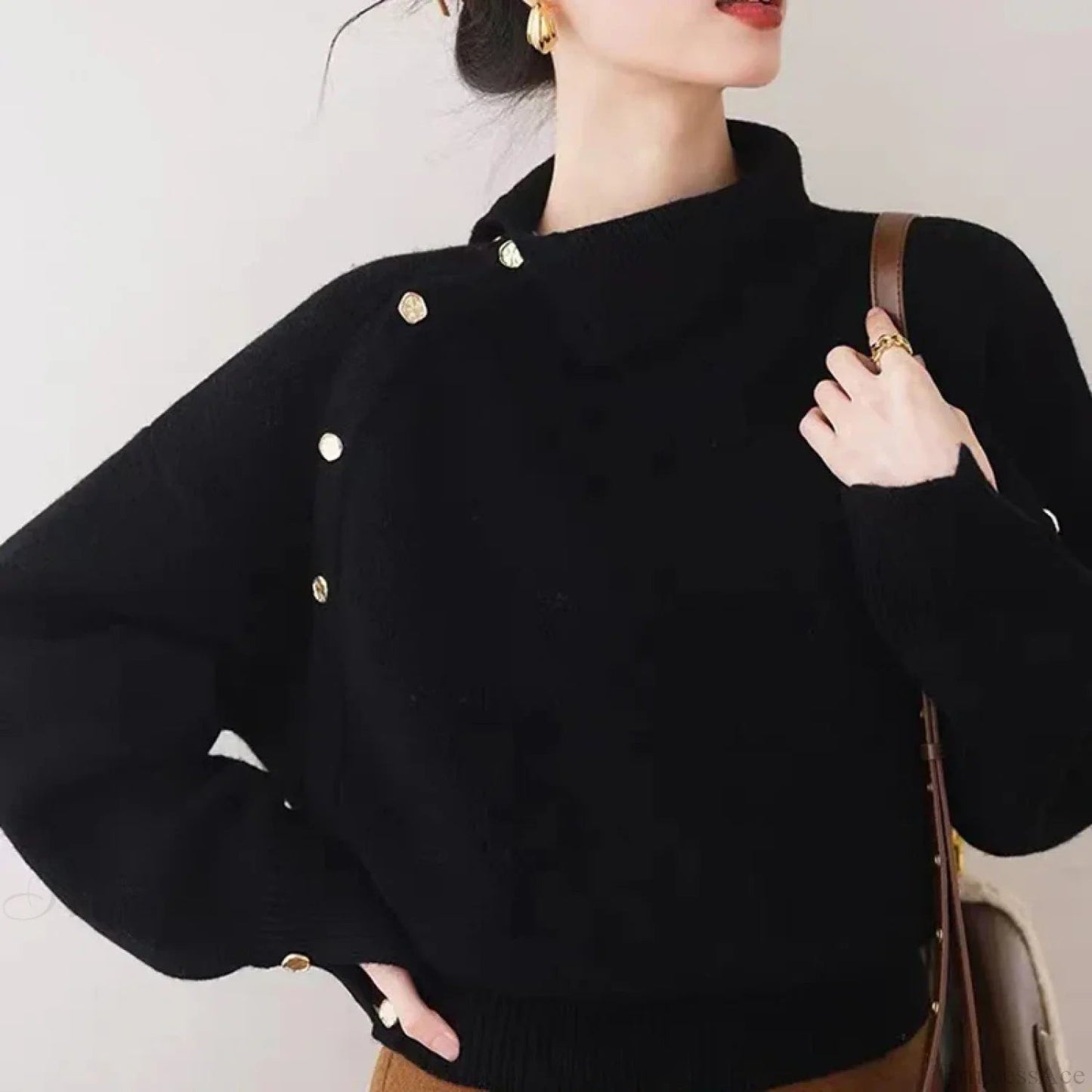 Turtleneck Buttons Long Sleeve Christmas Christmas Sweater