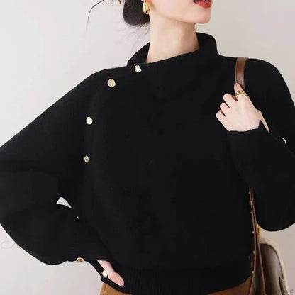 Turtleneck Buttons Long Sleeve Christmas Christmas Sweater