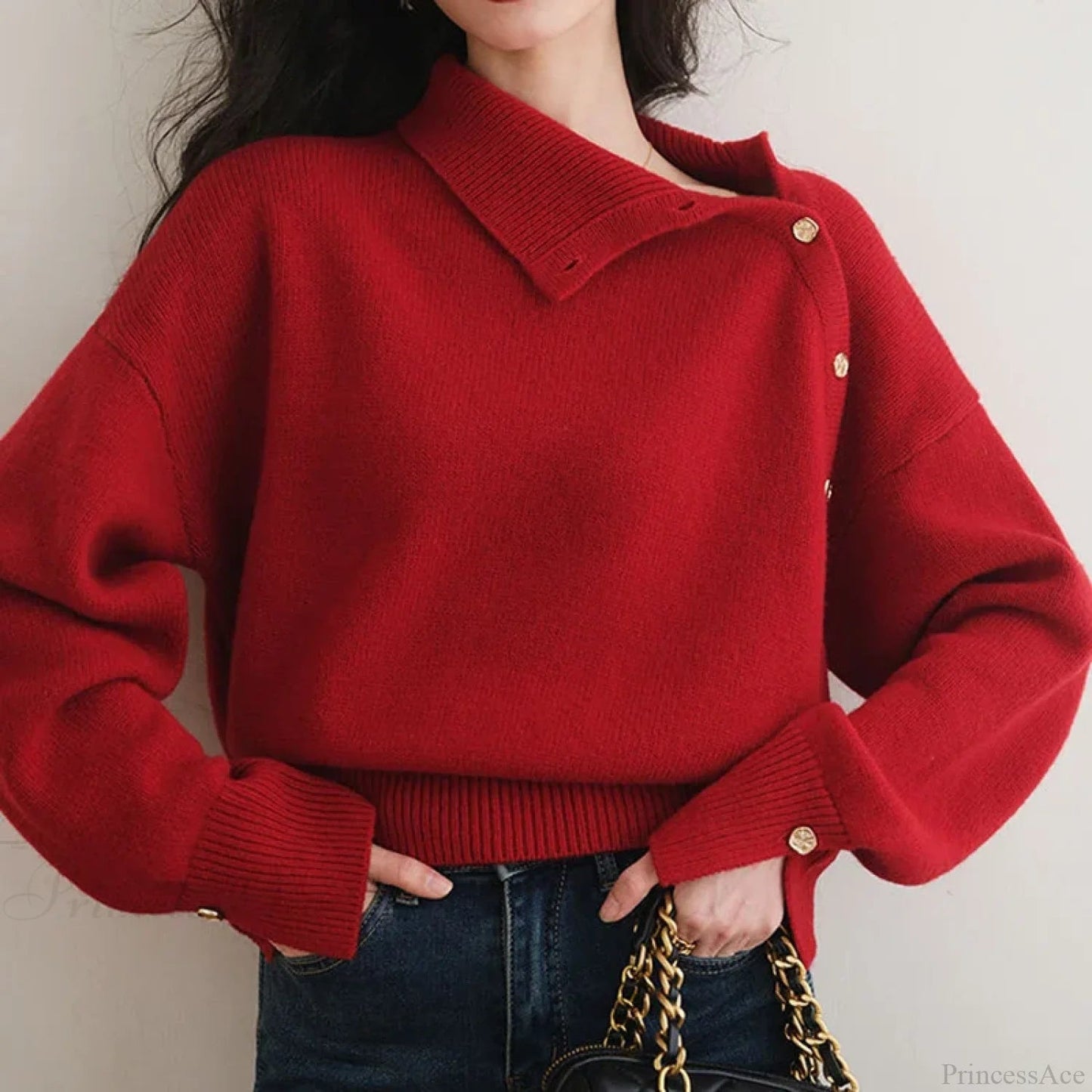 Turtleneck Buttons Long Sleeve Christmas Christmas Sweater