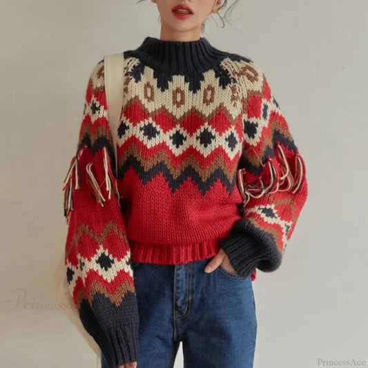 Warm Jacquard Knit Tassel Christmas Christmas Sweater