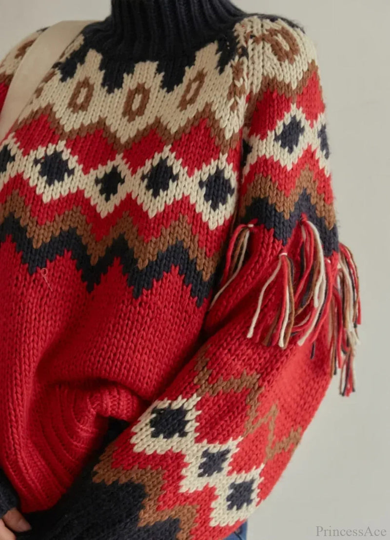 Warm Jacquard Knit Tassel Christmas Christmas Sweater