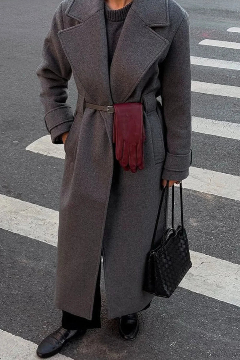 Wool Blend Notched Collar Oversized Overcoat