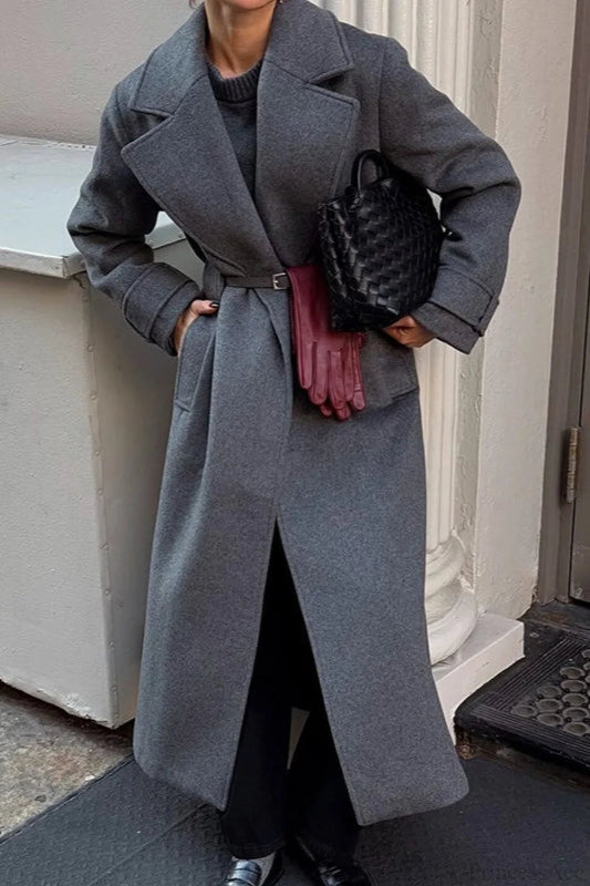 Wool Blend Notched Collar Oversized Overcoat