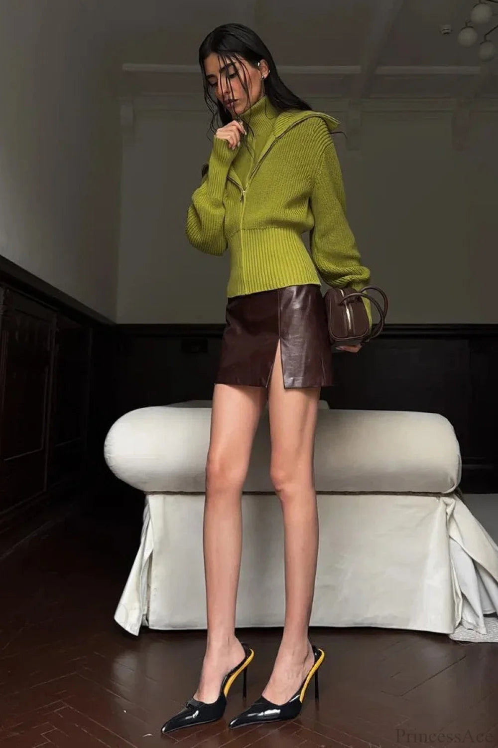 Vintagetwo-in-one Wide Lapel Zipper Sweater