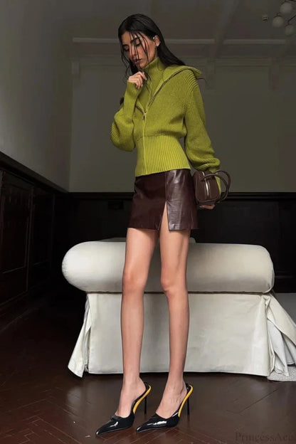 Vintagetwo-in-one Wide Lapel Zipper Sweater