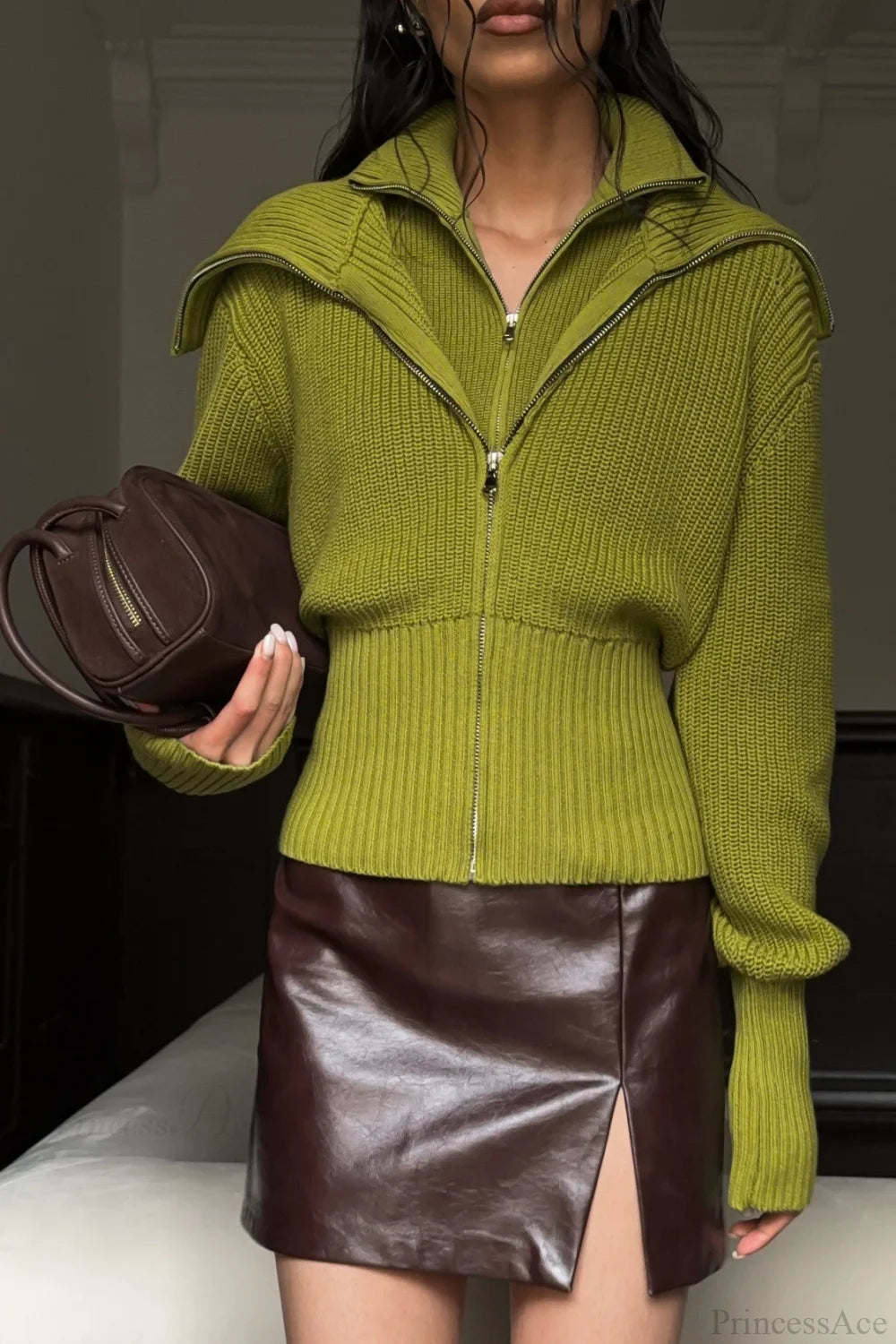 Vintagetwo-in-one Wide Lapel Zipper Sweater