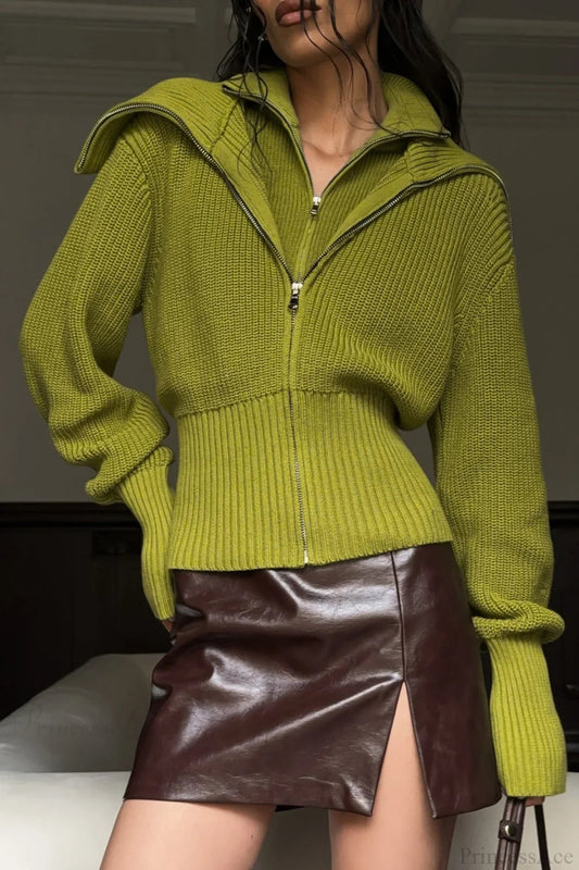 Vintagetwo-in-one Wide Lapel Zipper Sweater