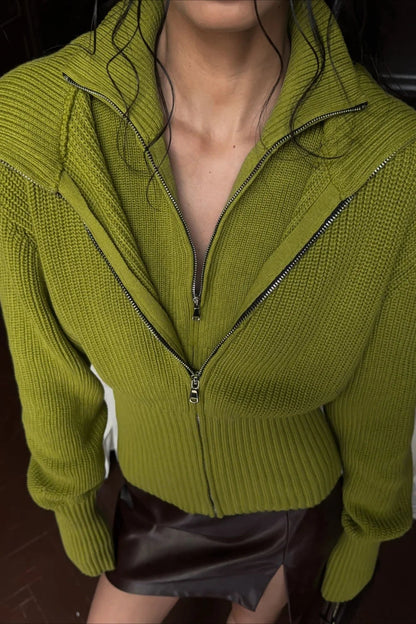 Vintagetwo-in-one Wide Lapel Zipper Sweater