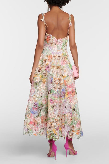 Violet Embroidered Lace Midi Dress